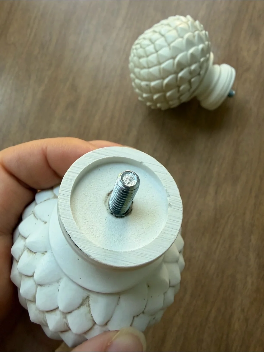 Decorative Carved White Finial Set - Pinecone/Artichoke Style
